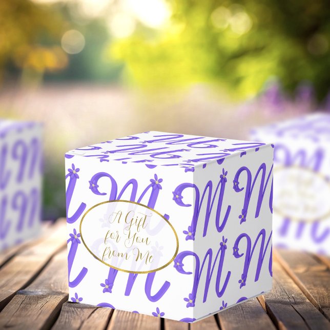 Monogram Purple Letter M Initial White Favor Boxes (A cute favor box perfect for you. Just add your short message)