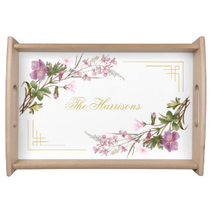 Monogram Purple Lilac Pink Bouquet Vintage Elegant Serving Tray