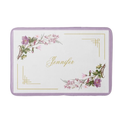 Monogram Purple Lilac Pink Flowers Vintage Cute Bath Mat