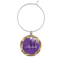 Monogram Purple &amp; Metallic Gold Wine Charm