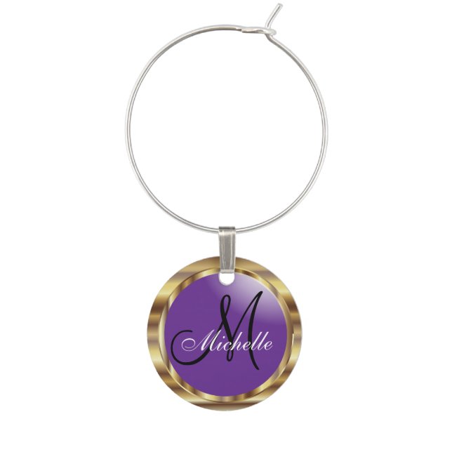 Monogram Purple & Metallic Gold Wine Charm (Front)