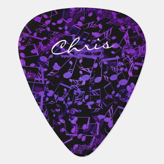 Monogram Purple Music Notes Guitar Pick (Front)