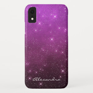 Monogram Purple Ombre Sparkle Stars Midnight Sky iPhone XR Case