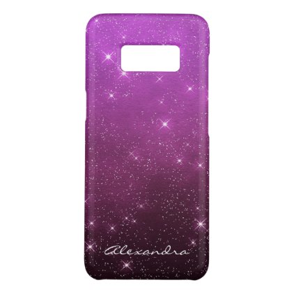 Monogram Purple Ombre Sparkle Stars Midnight Sky Case-Mate Samsung Galaxy S8 Case