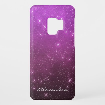Monogram Purple Ombre Sparkle Stars Midnight Sky Case-Mate Samsung Galaxy S9 Case