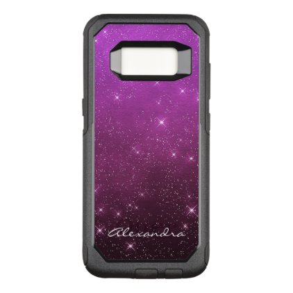 Monogram Purple Ombre Sparkle Stars Midnight Sky OtterBox Commuter Samsung Galaxy S8 Case