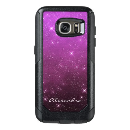 Monogram Purple Ombre Sparkle Stars Midnight Sky OtterBox Samsung Galaxy S7 Case