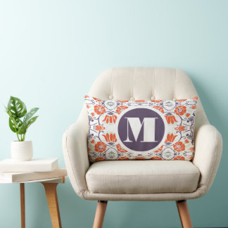 Monogram Purple Orange Mint Modern Floral Pillow