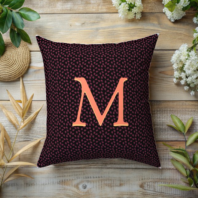 Monogram Purple petals on black  Throw Pillow (Creator Uploaded)