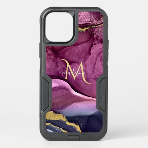 Monogram Purple Pink and Gold Agate Geode  Case_Ma OtterBox Commuter iPhone 12 Case