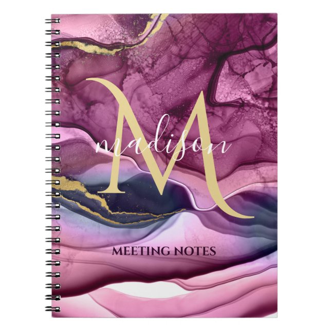 Monogram Purple Pink and Gold Agate Geode  Notebook (Front)