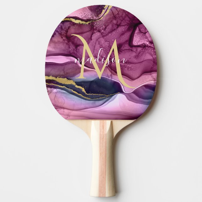 Monogram Purple Pink and Gold Agate Geode  Ping Pong Paddle (Front)