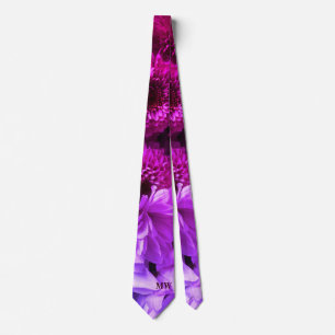 Monogram purple pink burgundy floral bold bright neck tie