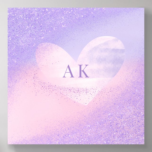 Monogram Purple Pink Gradient Heart  Acrylic Photo Tile (Front Set)