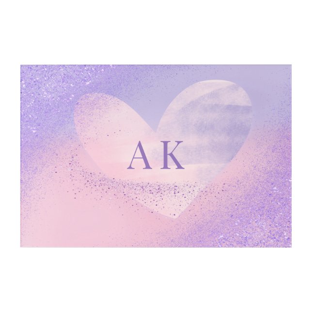 Monogram Purple Pink Gradient Heart  Acrylic Print (Front)
