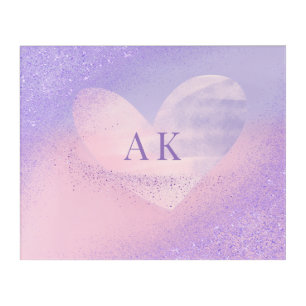 Monogram Purple Pink Gradient Heart Acrylic Print