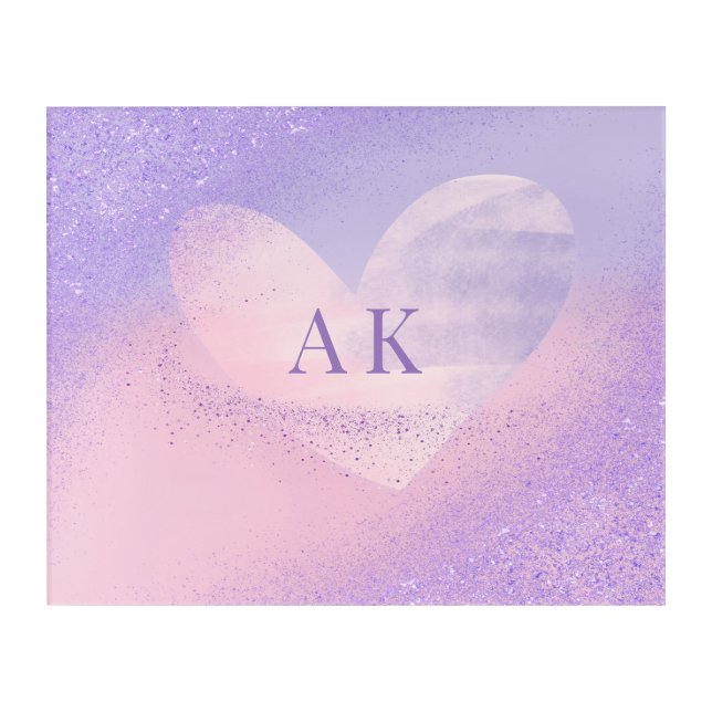 Monogram Purple Pink Gradient Heart  Acrylic Print (Front)