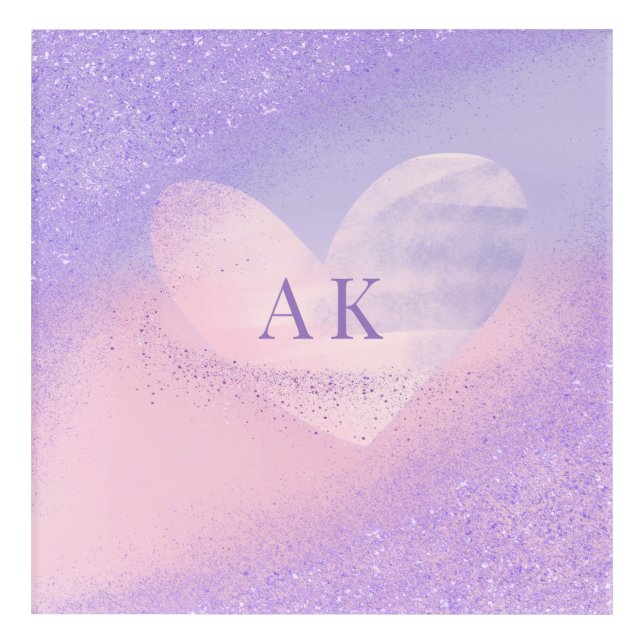 Monogram Purple Pink Gradient Heart  Acrylic Print (Front)