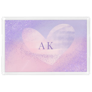 Monogram Purple Pink Gradient Heart Acrylic Tray