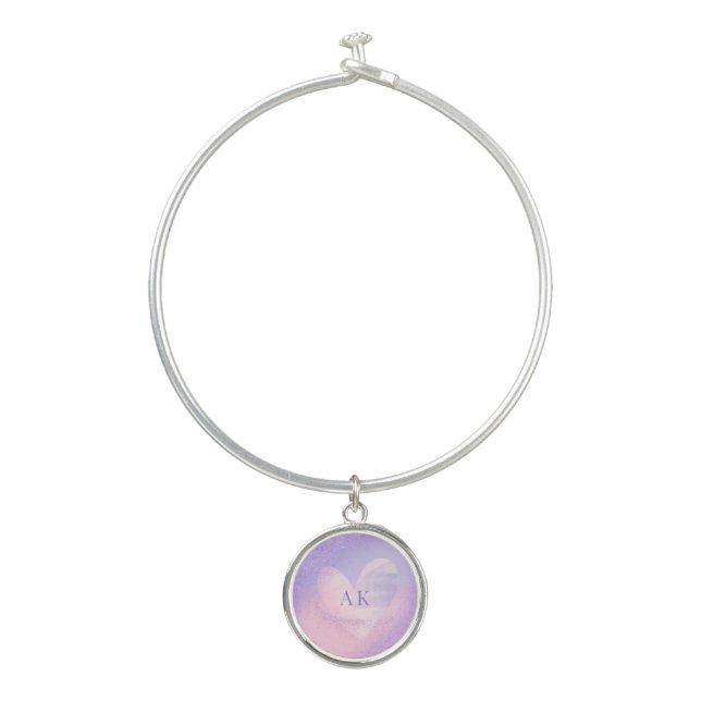 Monogram Purple Pink Gradient Heart  Bangle Bracelet (Front)