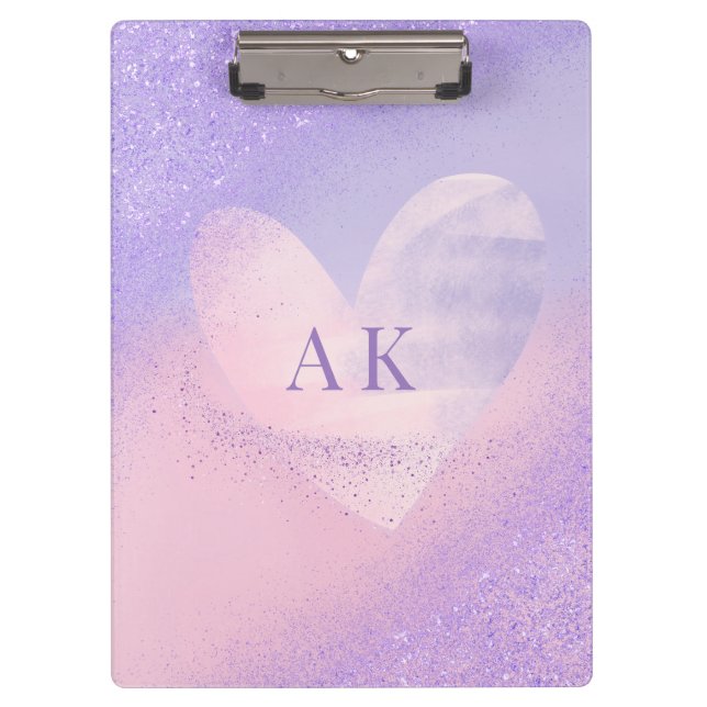 Monogram Purple Pink Gradient Heart  Clipboard (Front)