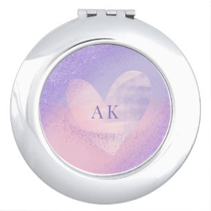 Monogram Purple Pink Gradient Heart  Compact Mirror