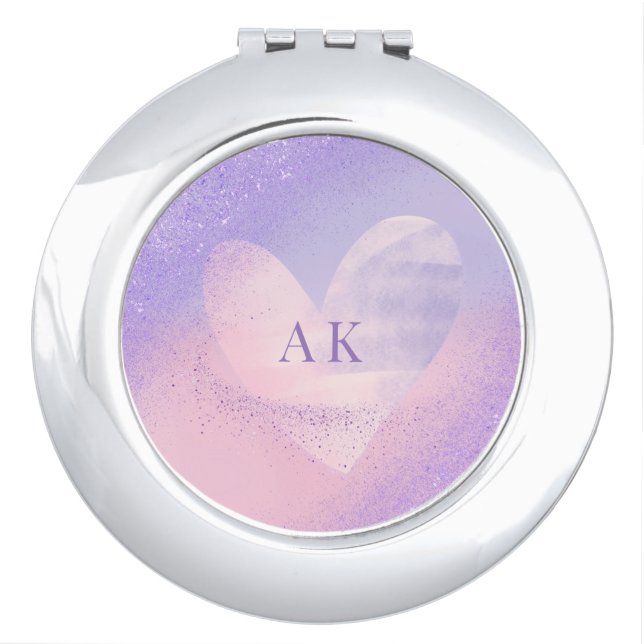 Monogram Purple Pink Gradient Heart  Compact Mirror (Front)