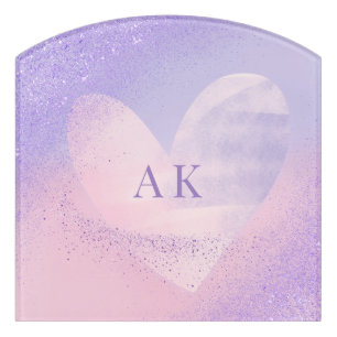 Monogram Purple Pink Gradient Heart Door Sign