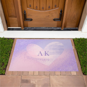 Monogram Purple Pink Gradient Heart Doormat