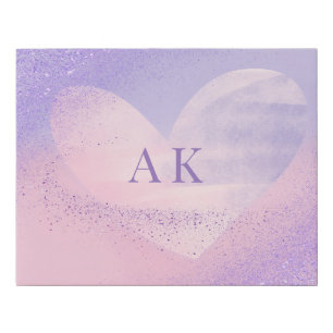 Monogram Purple Pink Gradient Heart  Faux Canvas Print