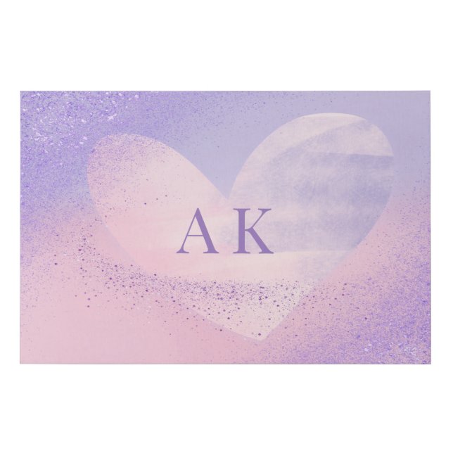 Monogram Purple Pink Gradient Heart  Faux Canvas Print (Front)