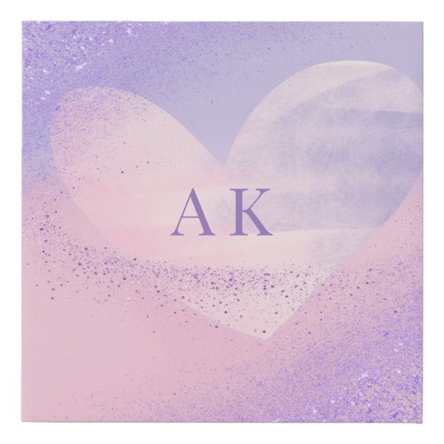 Monogram Purple Pink Gradient Heart  Faux Canvas Print (Front)