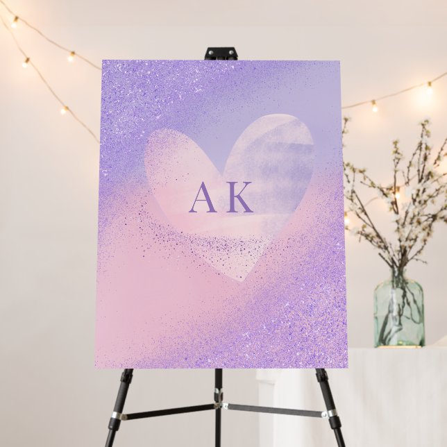 Monogram Purple Pink Gradient Heart Foam Board (In Situ (Stand))