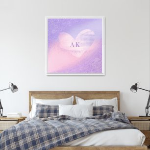 Monogram Purple Pink Gradient Heart Framed Art