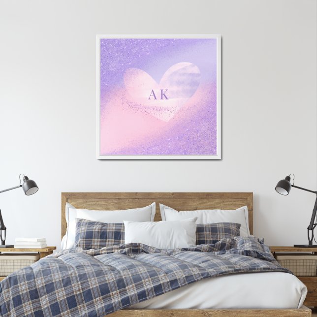 Monogram Purple Pink Gradient Heart  Framed Art (Bedroom)