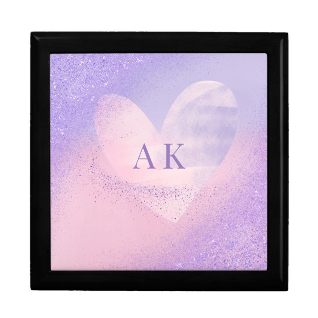Monogram Purple Pink Gradient Heart  Gift Box (Front)