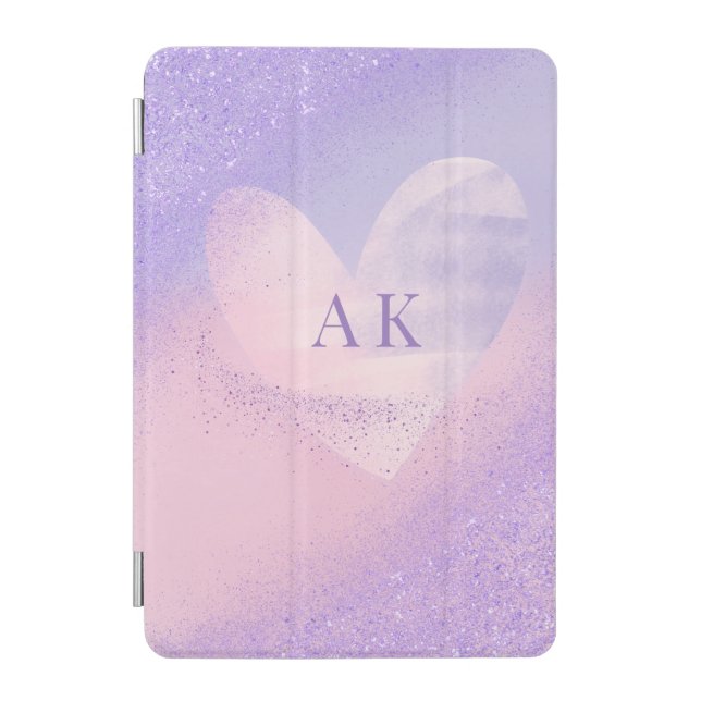 Monogram Purple Pink Gradient Heart  iPad Mini Cover (Front)