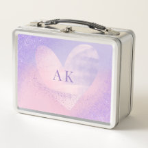 Monogram Purple Pink Gradient Heart Lunchbox