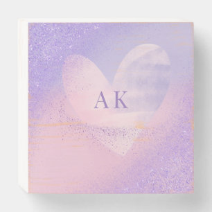 Monogram Purple Pink Gradient Heart Notebook Wooden Box Sign