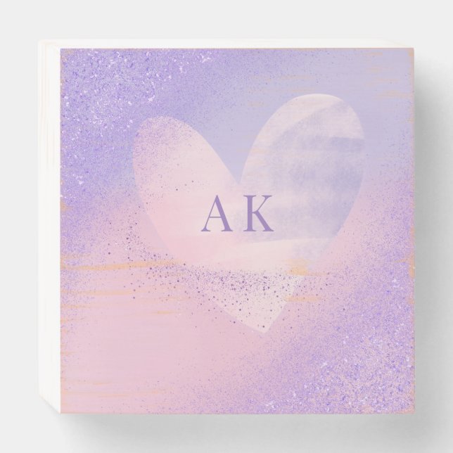 Monogram Purple Pink Gradient Heart Notebook Wooden Box Sign (Front Horizontal)