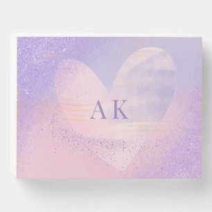 Monogram Purple Pink Gradient Heart Notebook Wooden Box Sign