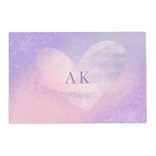 Monogram Purple Pink Gradient Heart Placemat