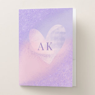 Monogram Purple Pink Gradient Heart Pocket Folder