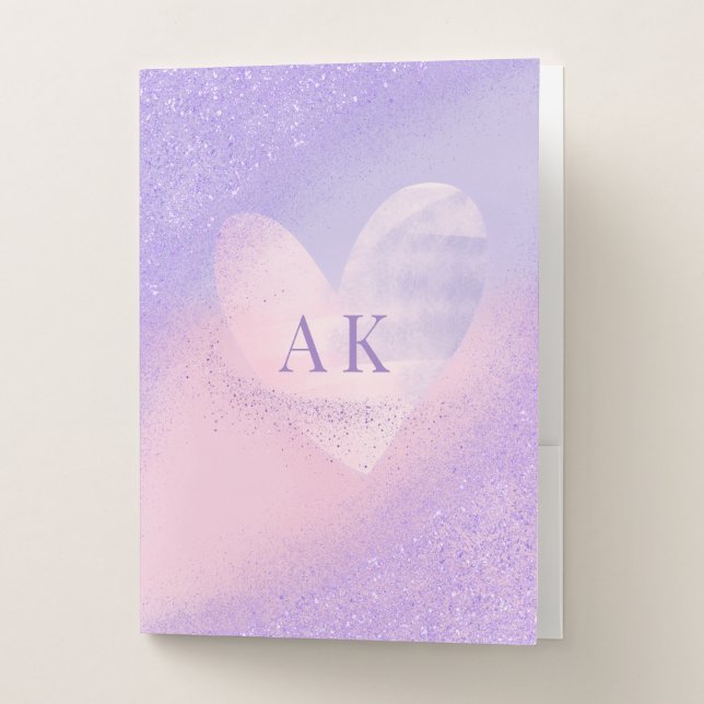 Monogram Purple Pink Gradient Heart  Pocket Folder (Front)