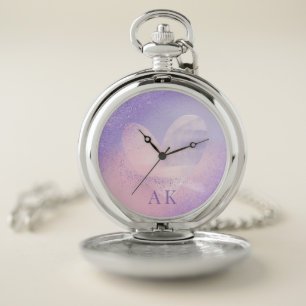 Monogram Purple Pink Gradient Heart Pocket Watch