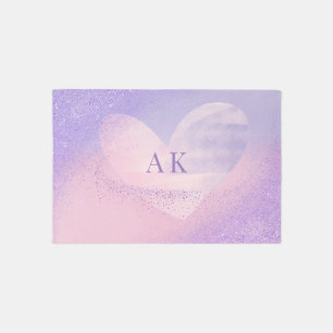 Monogram Purple Pink Gradient Heart Rug