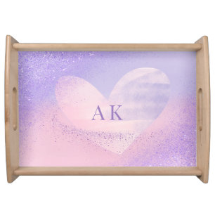 Monogram Purple Pink Gradient Heart Serving Tray
