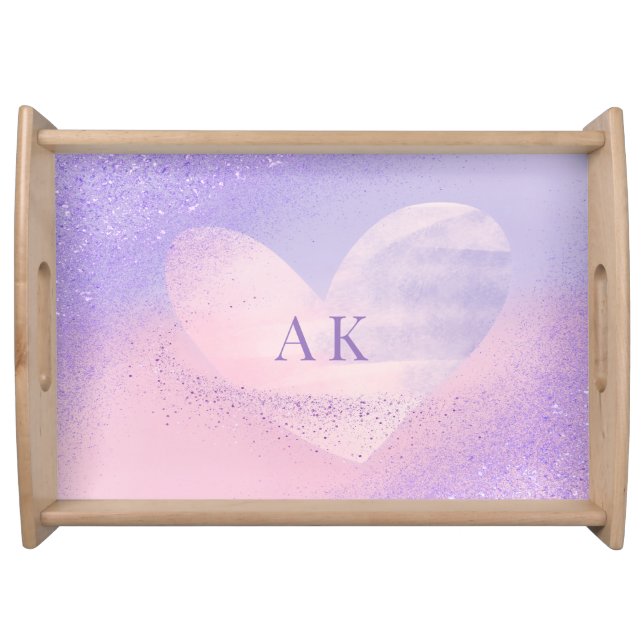 Monogram Purple Pink Gradient Heart Serving Tray (Front)