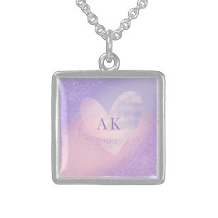 Monogram Purple Pink Gradient Heart  Sterling Silver Necklace