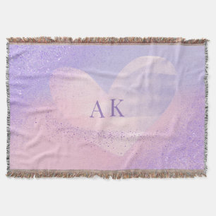 Monogram Purple Pink Gradient Heart Throw Blanket